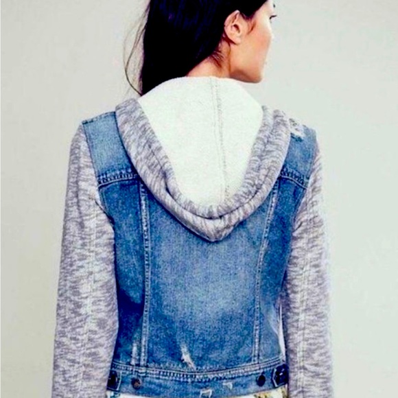Free People Distressed denim hoodie - Picture 3 of 5